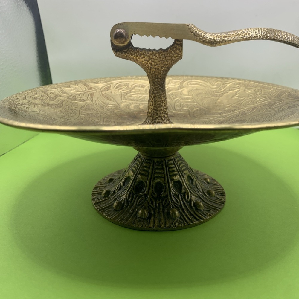 Vintage Tamar Enamel Flower  Brass Nut Cracker Mounted Footed Bowl Israel - Picture 5 of 14